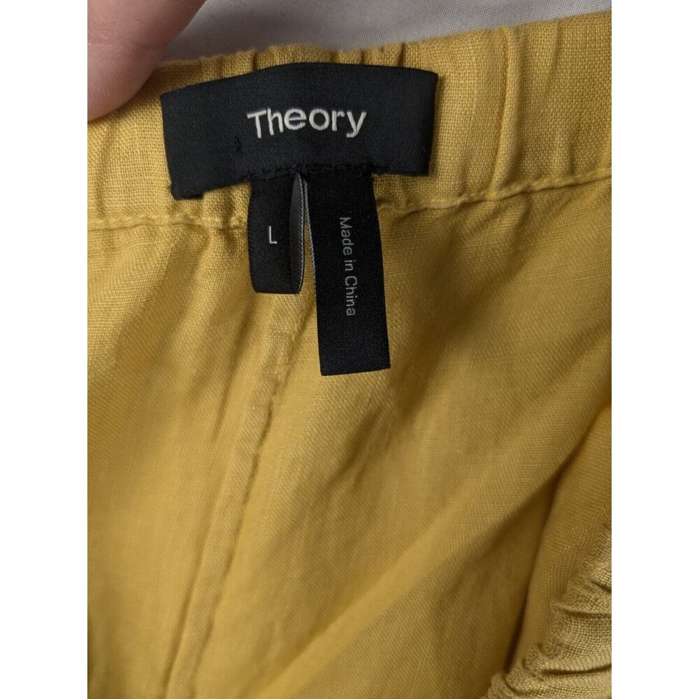 Theory Pants Women Large Yellow Linen Fluid Pull On N Spring Wide Leg Cropped - Picture 6 of 7